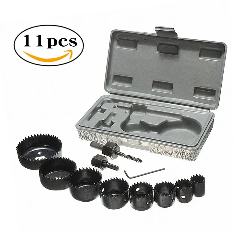 

Professional Durable 11Pcs Carbon Steel Hole Saw Kit Metal Circle Drill Cutter for Wood PVC Plastic Power Tool