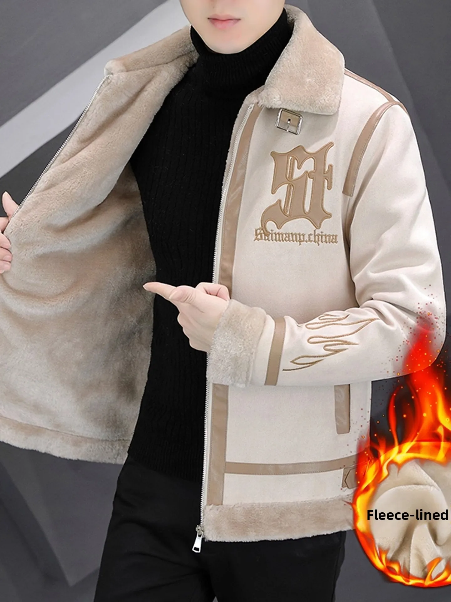 

Мужская зимняя куртка из оленьей кожи с воротником-стойкой, утепленная, из натуральной кожи и меха, с хлопковой подкладкой, молодежный стиль