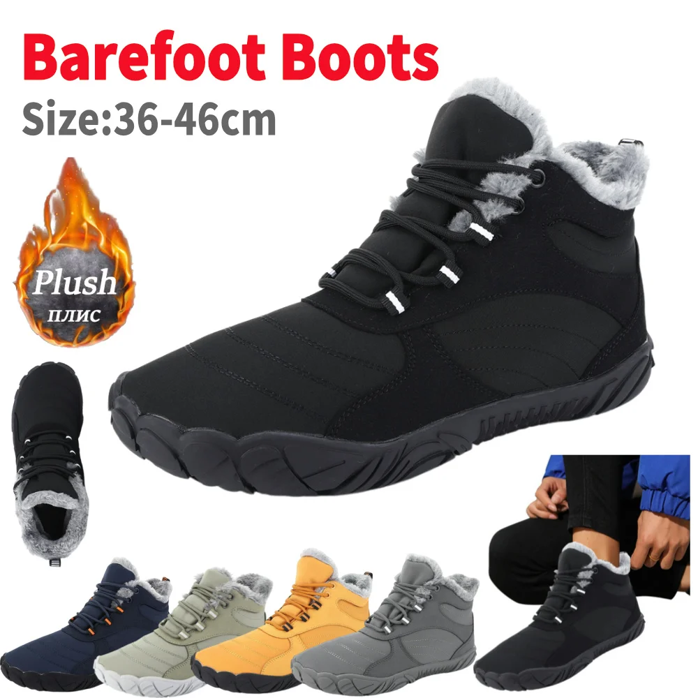 Women Men Barefoot Shoes Waterproof Short Shaft Ankle Boots Anti-Slip Snow Boots Outdoor Casual Sneakers Winter Warm Shoes 2024