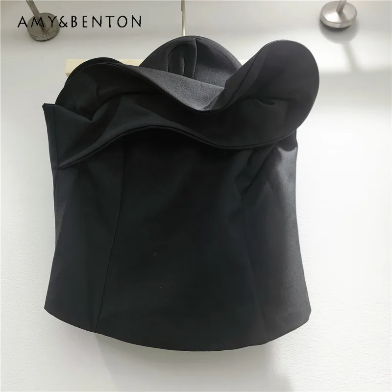 

2026 Summer New 3D Twist Floral Design Sultry Chic Ins Style Black Tank Top Women's Outerwear Bandeau Slimming Camisoles Clothes