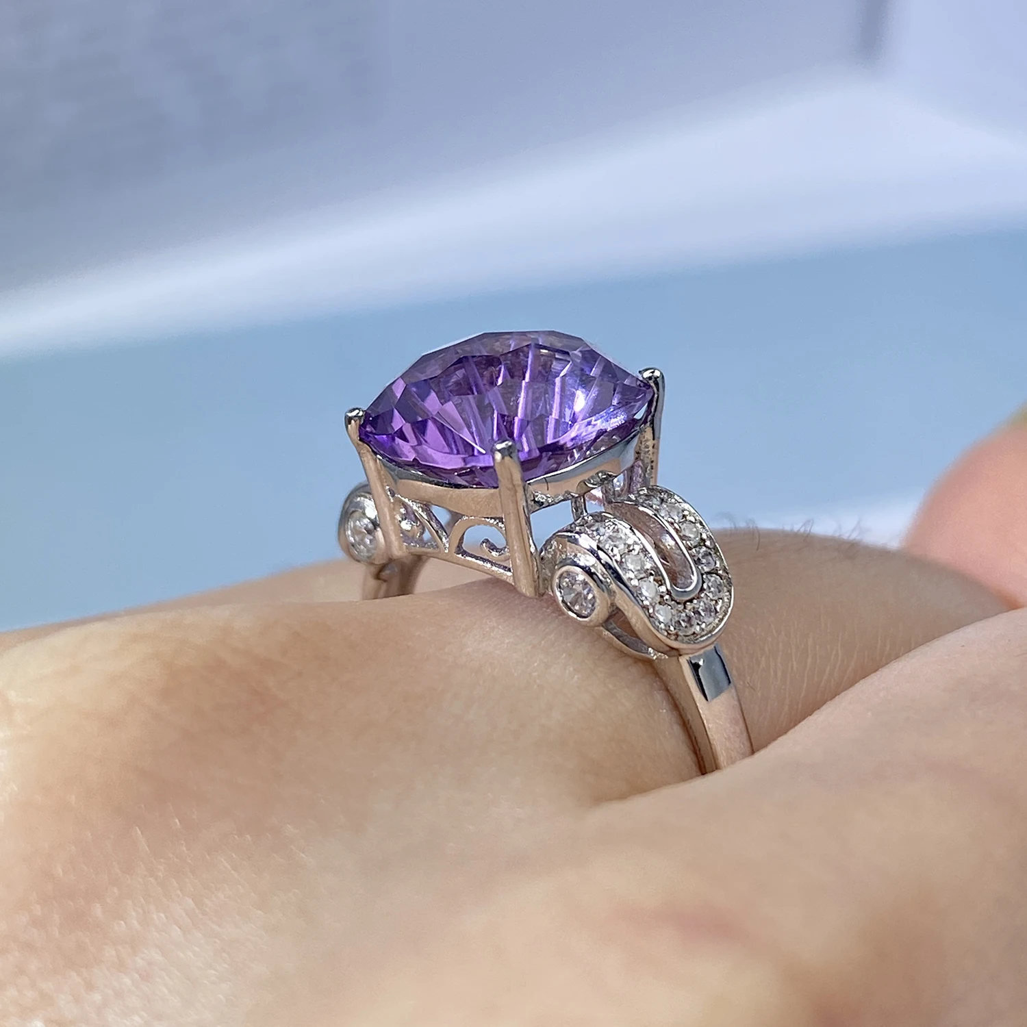 SILE فاخر جمشت الحجر الطبيعي خواتم النساء 925 فضة غرامة مجوهرات الزفاف حفلة خطوبة الذكرى جوهرة الهدايا