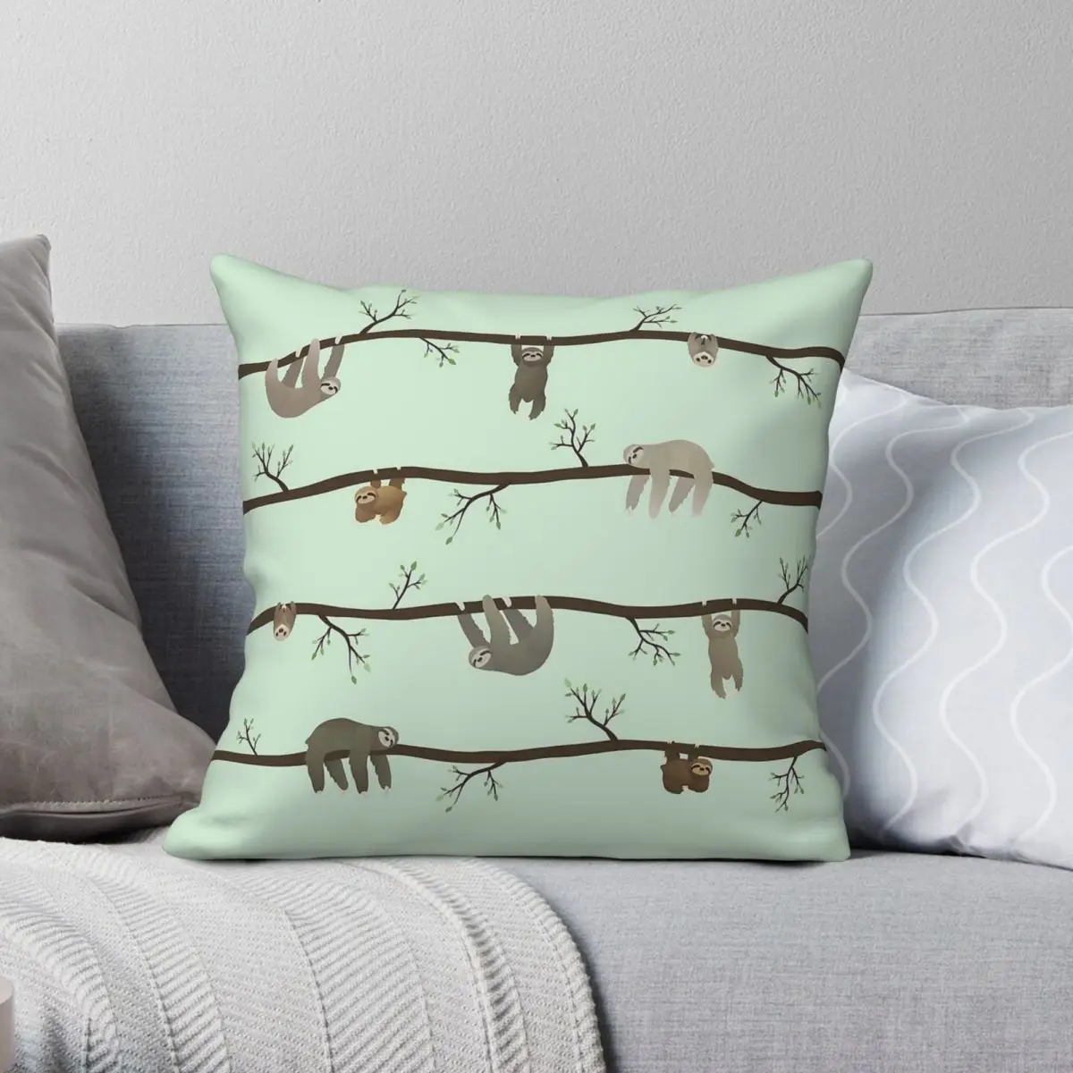 Sloths Hanging On Branch Pillowcase Polyester Linen Velvet Printed Zip Decor Sofa Cushion Cover 18