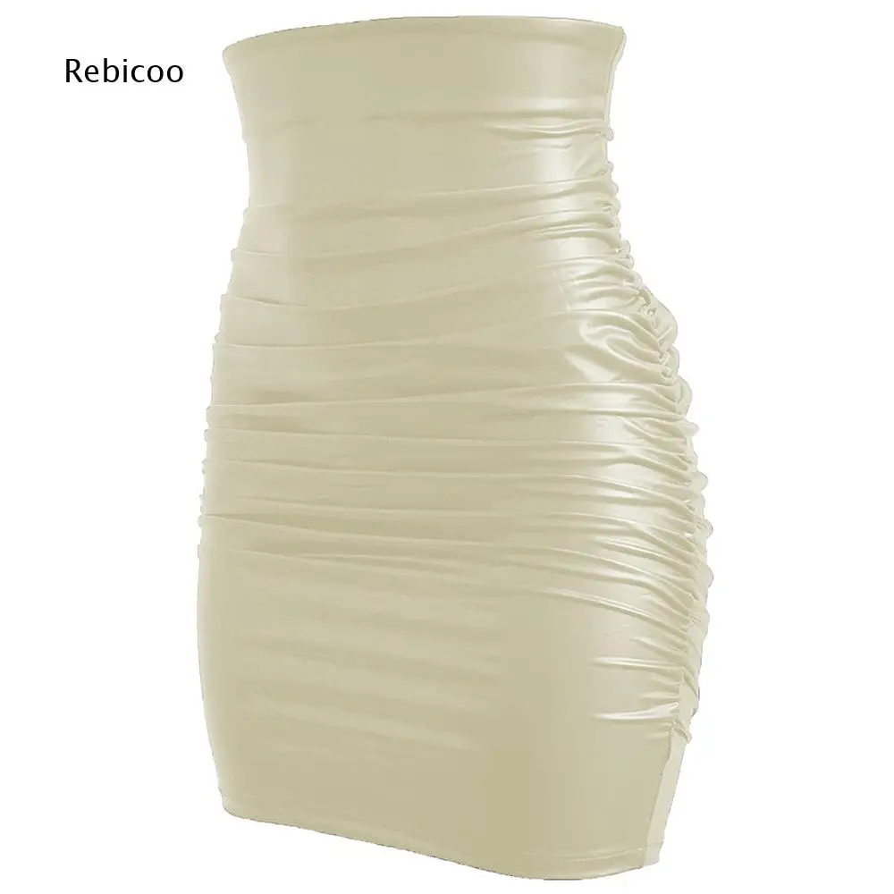 Faux Leather Mini Skirt Featuring High Waist And All Over Ruched Texture For Women Night Club Outfits And Urban Party Events