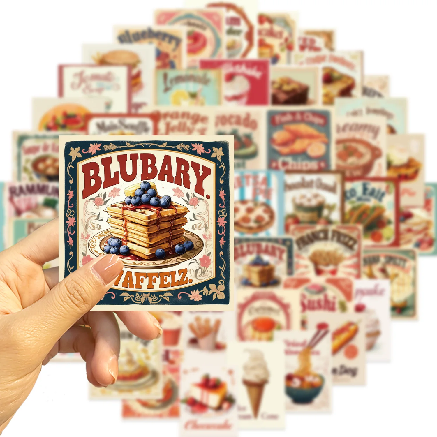 

50PCS Retro Food Graffiti Stickers Decoration DIY Pencil Box Scrapbook Suitcase Luggage Laptop Guitar Waterproof Decal Toys
