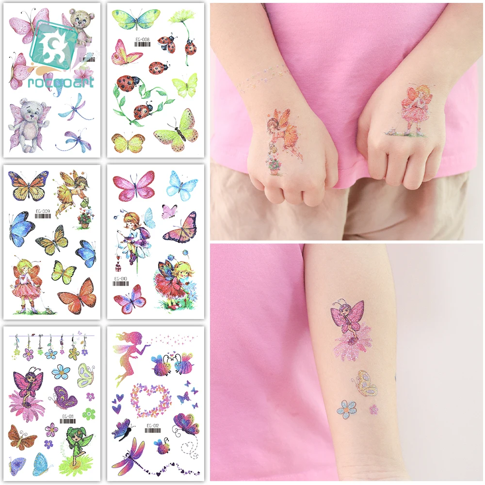 Glitter Butterfly Tattoo Sticker For Children Birthday Gift Cute Fake Taty Kids Body Art Waterproof Temporary Tattoos Cartoon