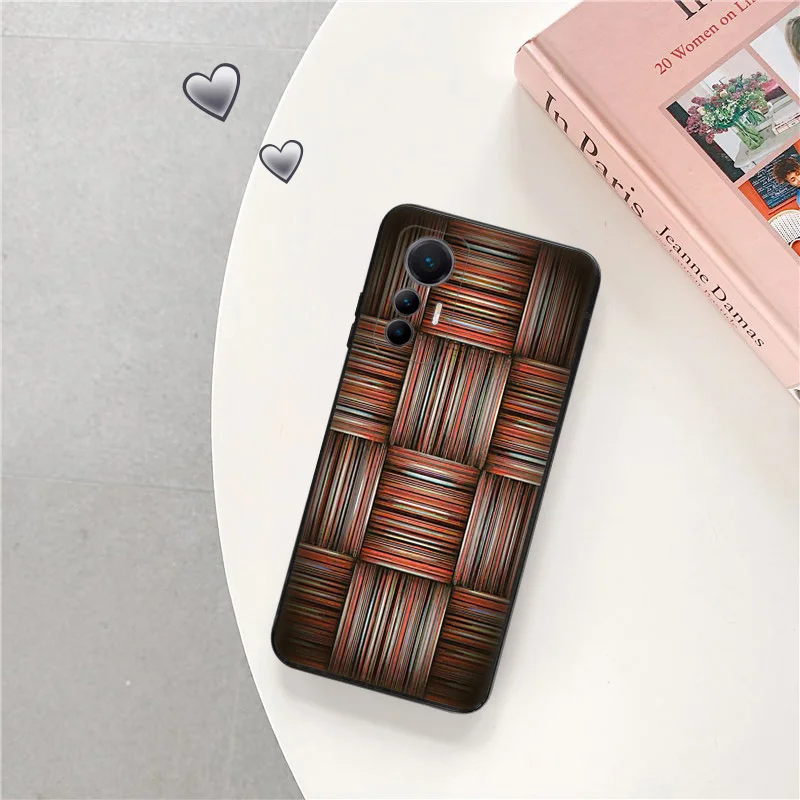 Matte Phone Case for Redmi Note13 Pro 5G 4G Note 12 12c 13c Xiaomi 12X 12T 13 Lite Cartoon Lattice Grid Puzzle Black Soft Cover