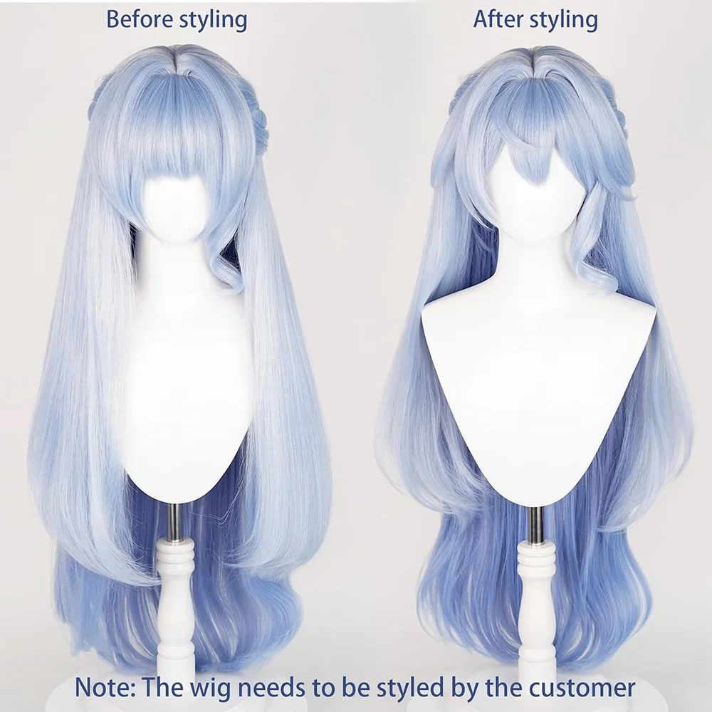 "Broken Star Track Robin Cosplay الشعر الاصطناعي 33 بوصة أزرق فاتح متدرج Micro-Curls Halloween Daily Party Anime Game Wig.