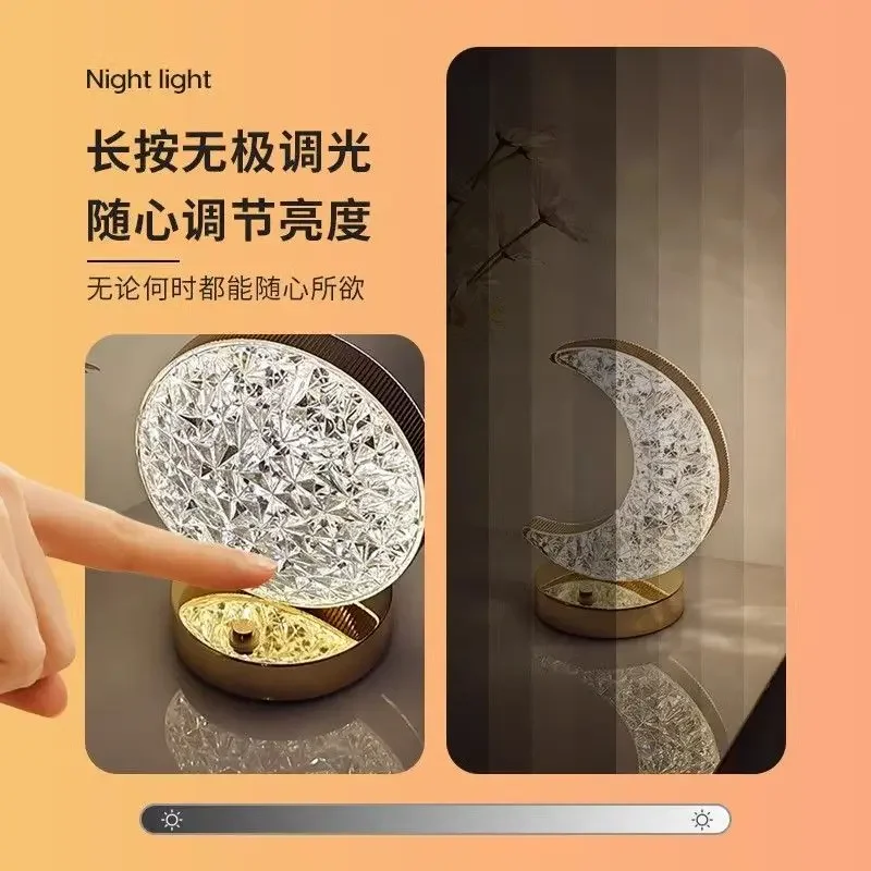 

Ночник для спальни с кристаллами и сенсорным диммером - дизайн 3D-луны, зарядка через USB, идеально подходит для декора комнаты девочек