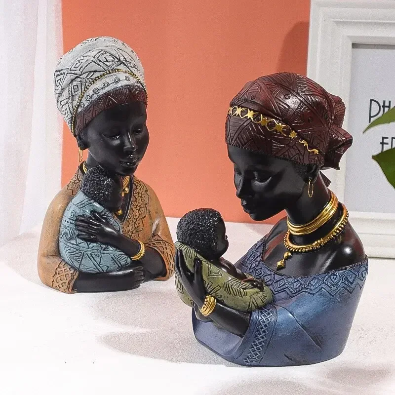 Home Decor African Art Sculptures, African Decor African American Woman and Son Statue,Suitable for Living Room Desktop Decor