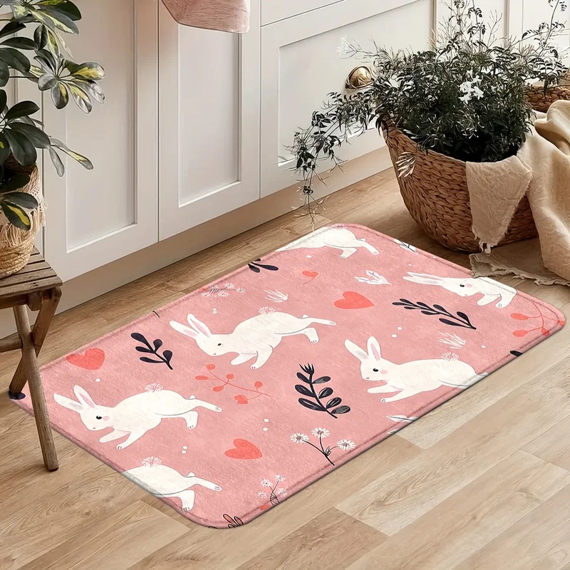 VIKAMA Spring Rabbit Floor Mat, Non-Slip Washable Kitchen Rug, Cushioned Standing Mat for Office Bathroom Decor