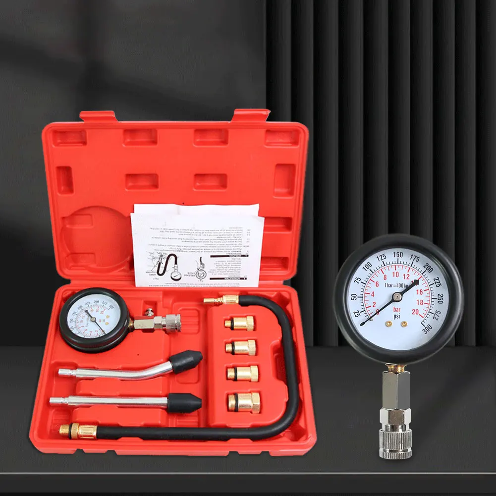 

8 шт., измеритель сжатия бензинового двигателя с адаптером M10 M12 M14 M18, комплект тестера сжатия цилиндра бензинового двигателя