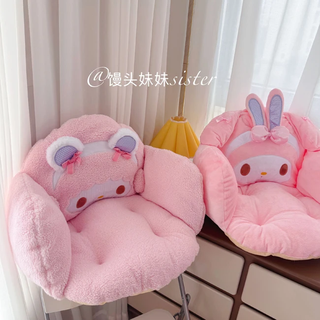 Sanrio Pochacco Cinnamoroll Winter Plush Half Surrounded Black Cushion Backrest Dormitory Office Non-Slip Cushion Cartoon Kawaii