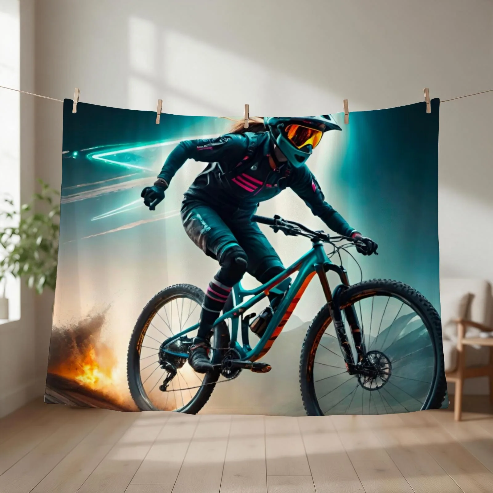High-Tech Mountain Biking Adventure Throw Blanket couch cozy soft plush fuzzy picnic outdoor blanket