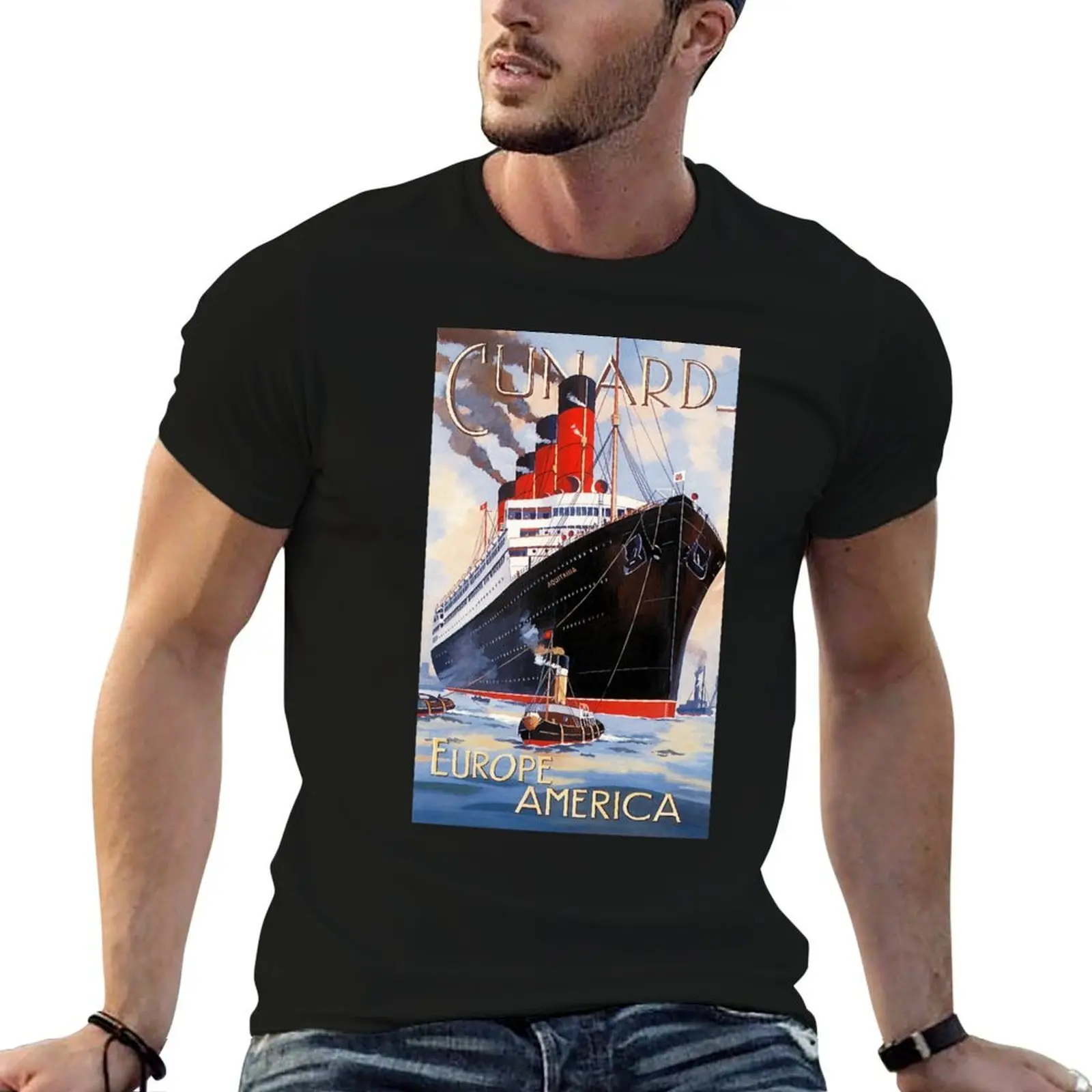 CUNARD OCEAN LINER AQUITANIA T-Shirt man t shirt graphic t shirts for man cotton soft man tshirt T-shirt
