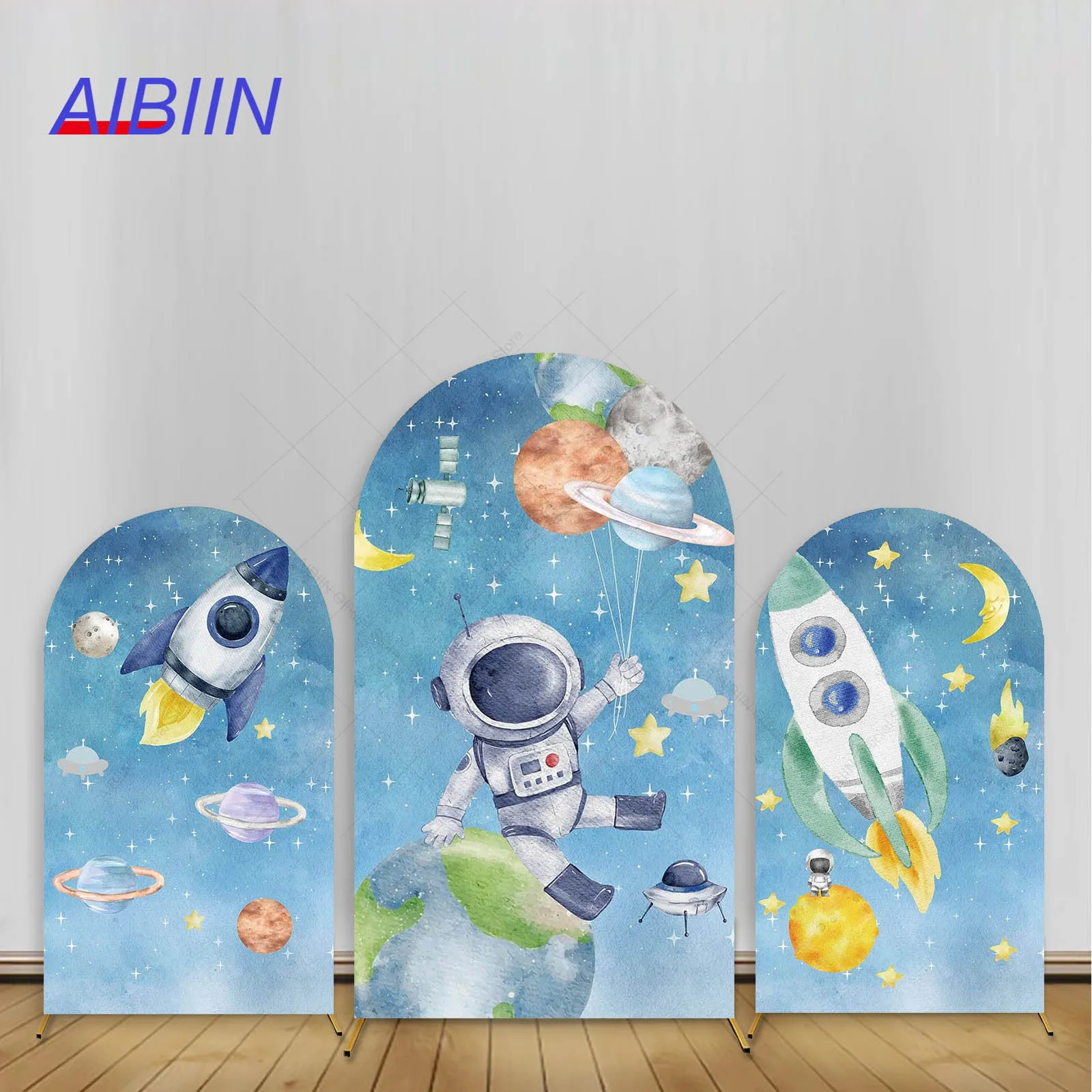 Space Astronaut Theme Arch Backdrop Cover Blue Planet Cosmic Adventure Birthday Baby Shower Party Decor Photography Background