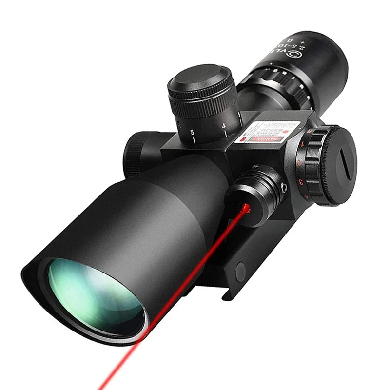 Tactical Rifle 2.5-10x40E Red Laser Sight Scope Riflescope Illuminated Mil-dot Reticle Hunting with 20mm Free Mount