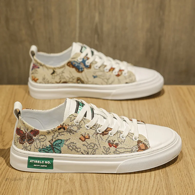 

Unisex Canvas Shoes Summer Trendy All-Match Flat Bottom White Sneakers Soft Bottom Lightweight Printed Cloth Shoes Breathable