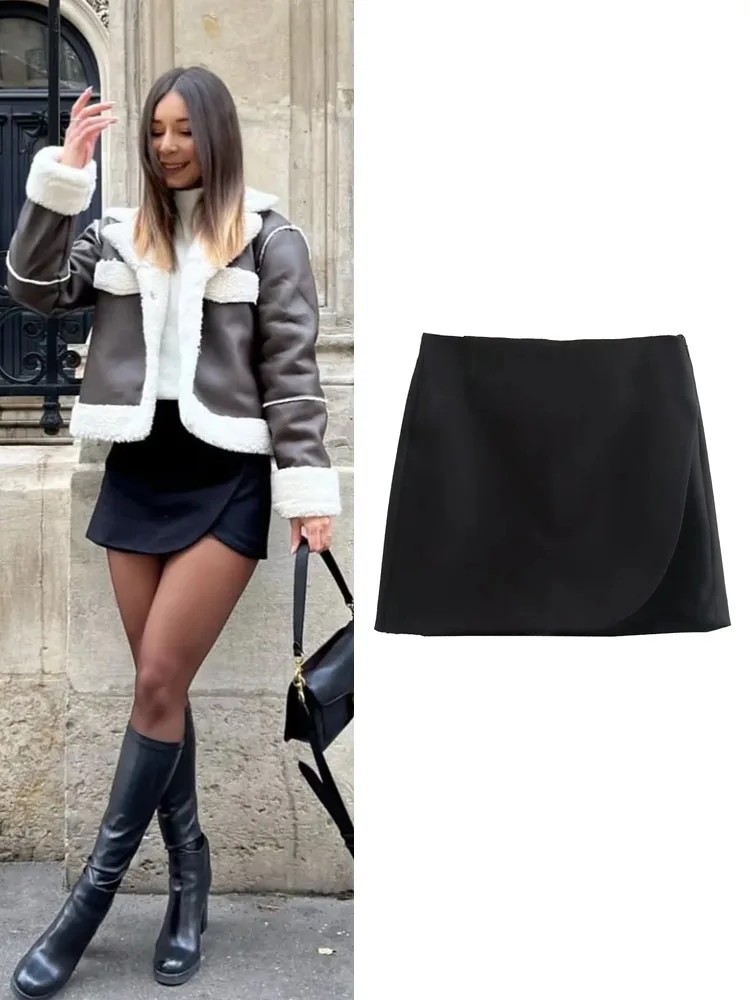 TRAF Black Pink Sex Mini Skirt Shorts Woman High waist Shorts Women's Summer Shorts Autumn Fashion Wrap Shorts skirt