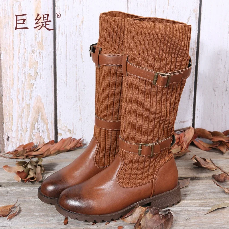 Designer 2024 New Personality Autumn Winter Trade Woolen Boots Mid Length Fashion Breathable Plus Size Leopard print Boots