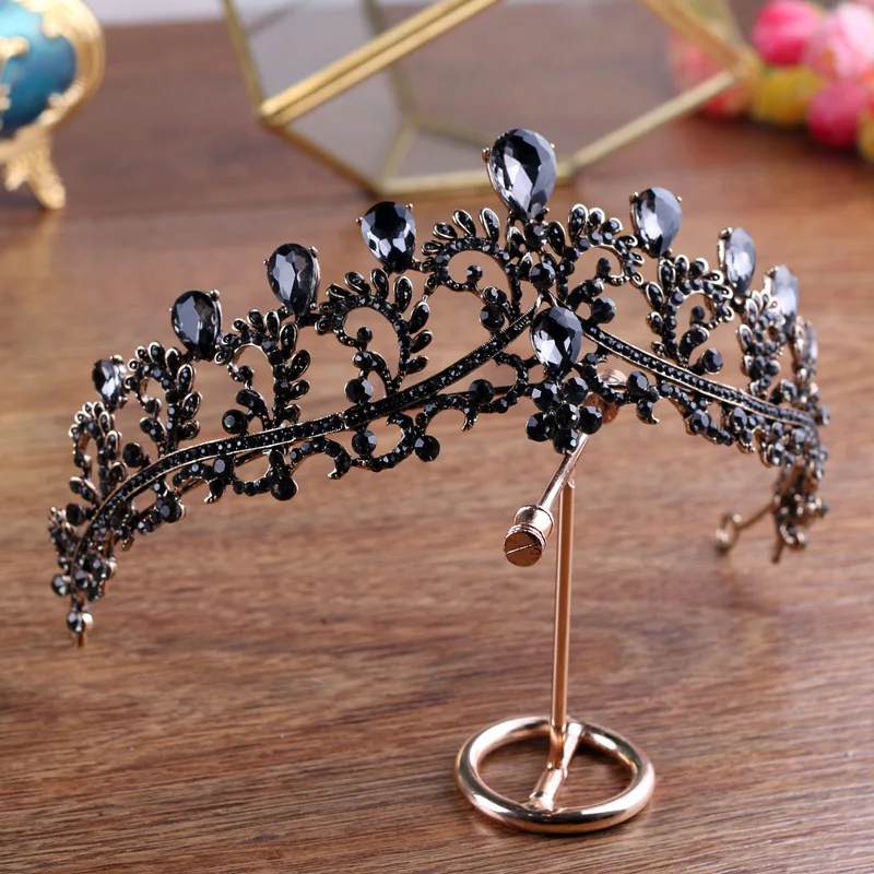 

Black Crown Wedding Tiara Headband Rhinestones Bridal Hair Accessories Vintage Crowns Bride Diadem Hair Jewelry Black