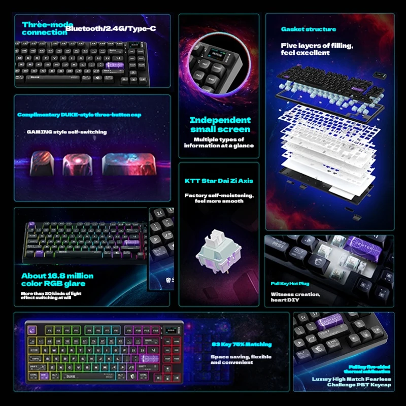 MSI FORGE GK600 W DUKE Three Mode Wireless Mechanical Keyboard KTT linear Switches Gaming Office With Screen Hot Swap Gift PC