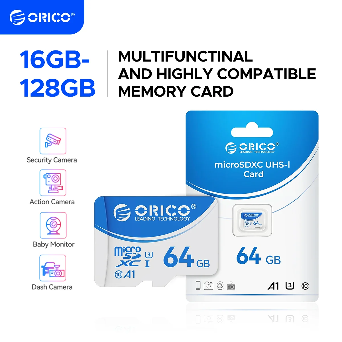 ORICO microSDXC UHS-I Memory Card, 70MB/s Read, 60MB/s, 4K UHD Recoding, U3, Class10, V30, A1, Micro SD for Camera 32GB 64GB