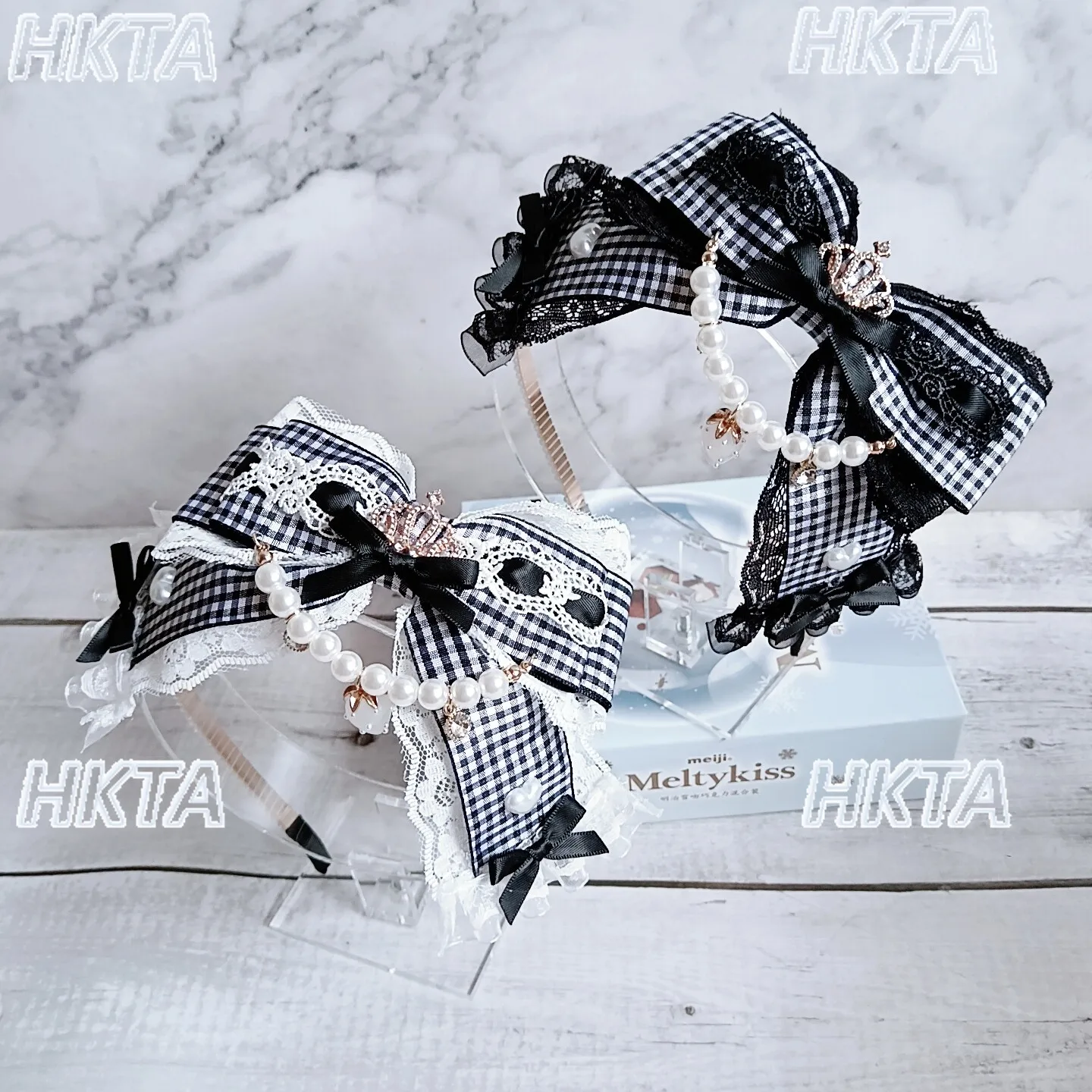 

Japanese Sweet Spicy Strawberry Plaid Color Block Beaded Headband Kawaii Girls Lace Bow Lolita Headband Clips Hair Accessory