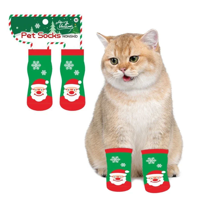 2pair Christmas Dog Socks Antiskid Soft Dog Socks Comfortable Doggies Socks