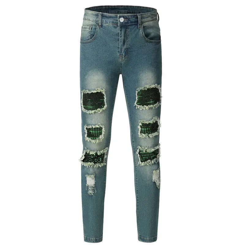 

Casual Jeans Stretch Skinny Ripped Men Slim Small Feet Men