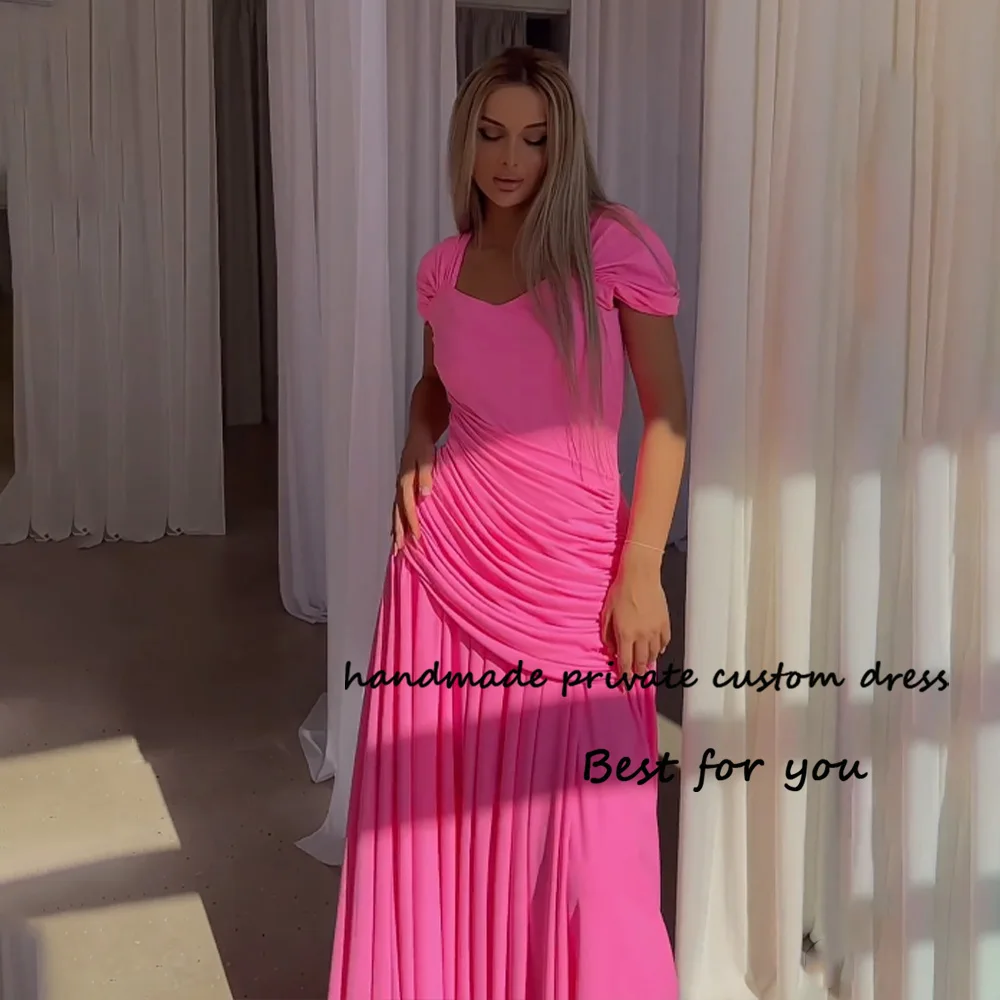 

Hot Pink Chiffon Mermaid Evening Party Dress Cap Sleeve V Neck Women Prom Party Dress Slim Fits Floor Length Evening Party Gowns