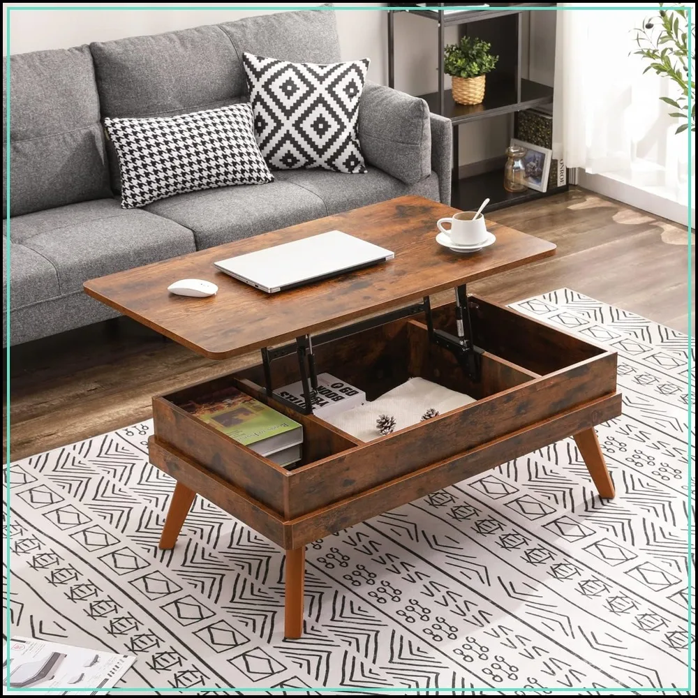 

Lift Top Coffee Table with Hidden Storage, Industrial Design, Easy Assembly, Rustic Brown