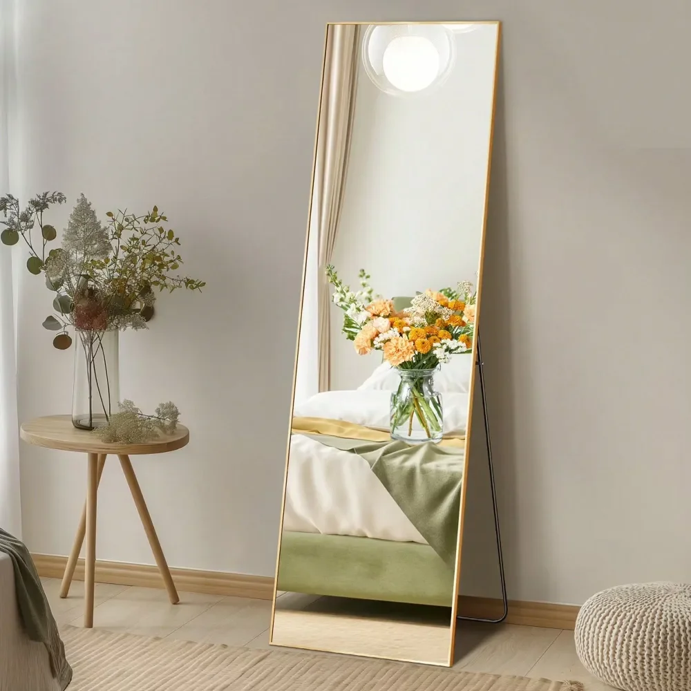 

X21 HighQuality Full Length Mirror, Aluminum Alloy Frame Ensures Stability, Standing Design For Bedroom, Gold