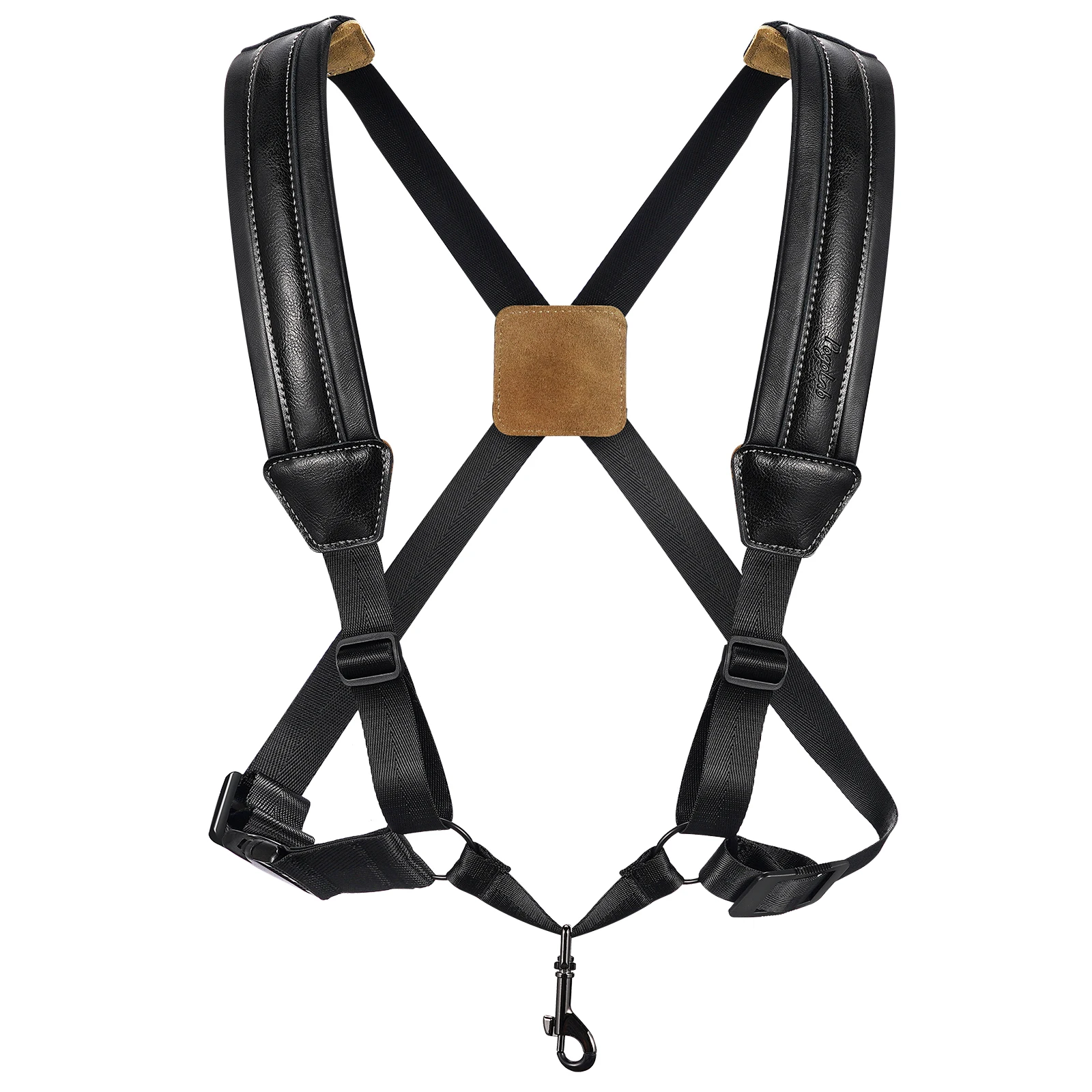 Saxophone Harness Double Shoulder Sax Strap with Soft Leather Padded Widened & Thickened Design Good Comfort Reduce Neck Stress