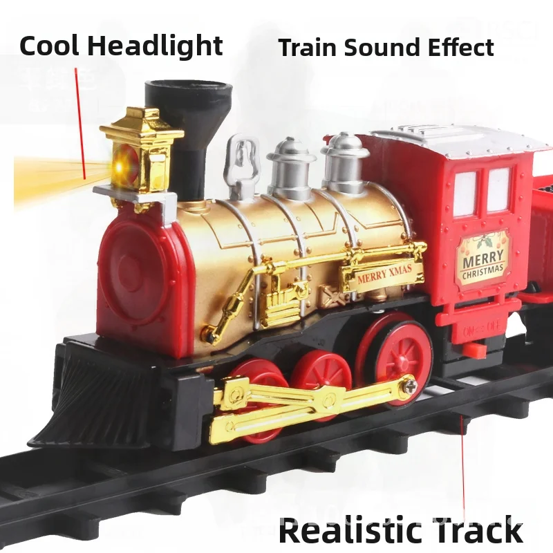 Christmas Theme Electric Train Set for Kids Simulation Car Toy Gift with Plastic Track Interactive Intellectually Developing