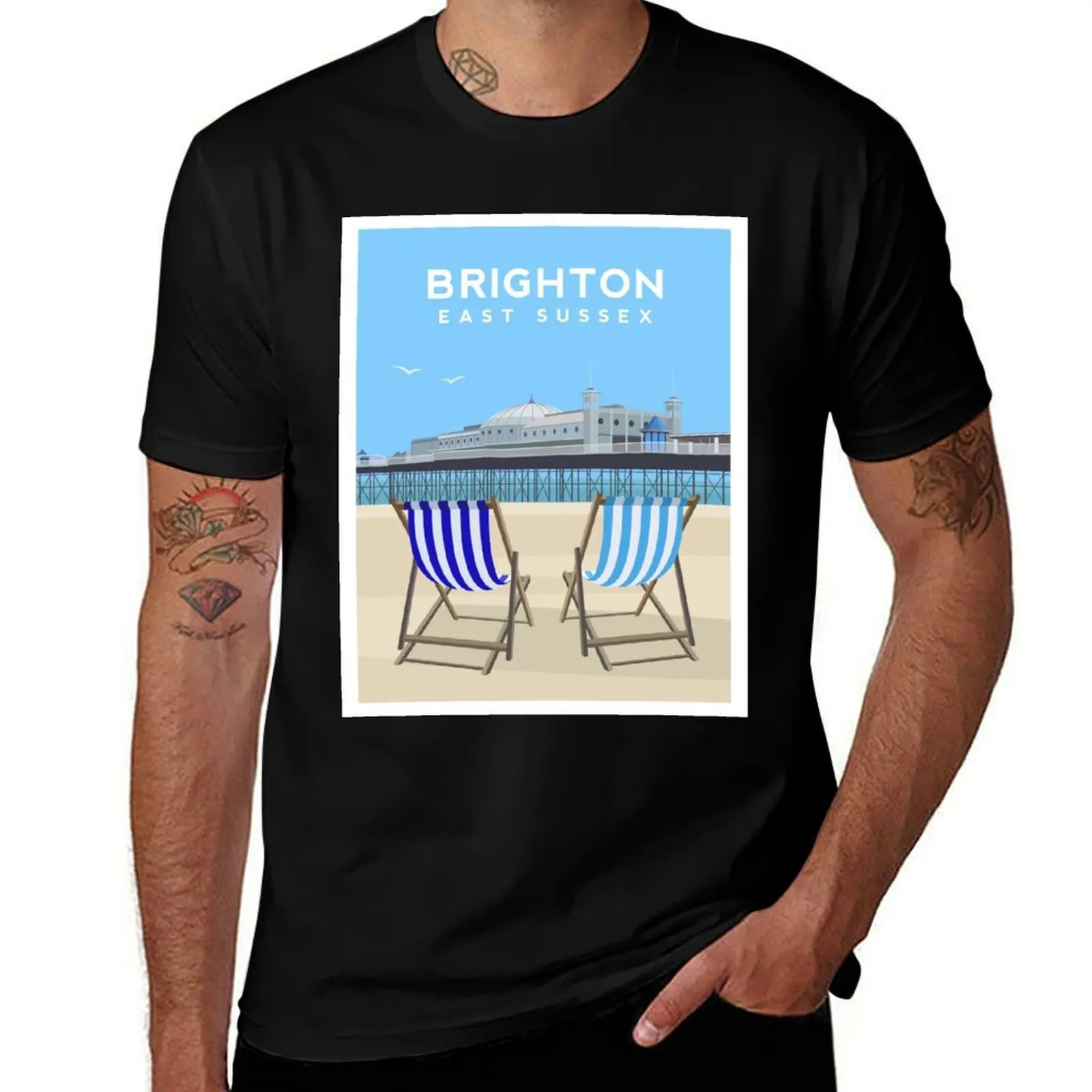 Brighton Pier and Beach, camiseta East Sussex, camisetas de anime para hombre, regalos divertidos, cosas baratas, moda para hombre