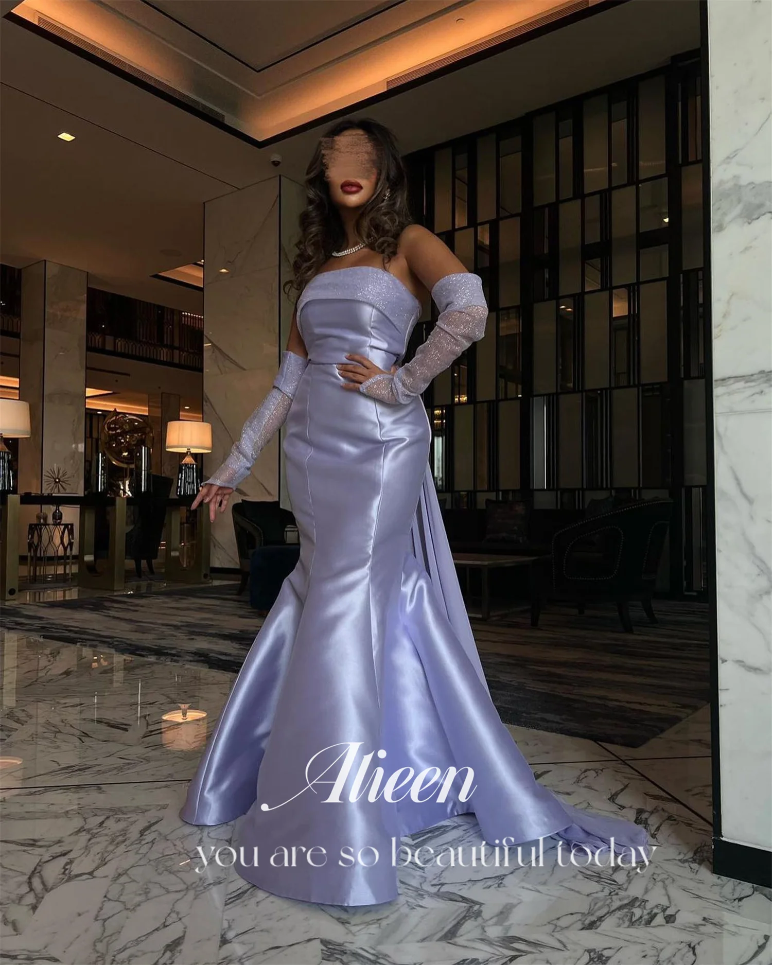 Aileen Off the Shoulders New in Dresses for Special Occasions Prom Dresses 2025 Satin Party Dress Purple Long Sleeves Customized