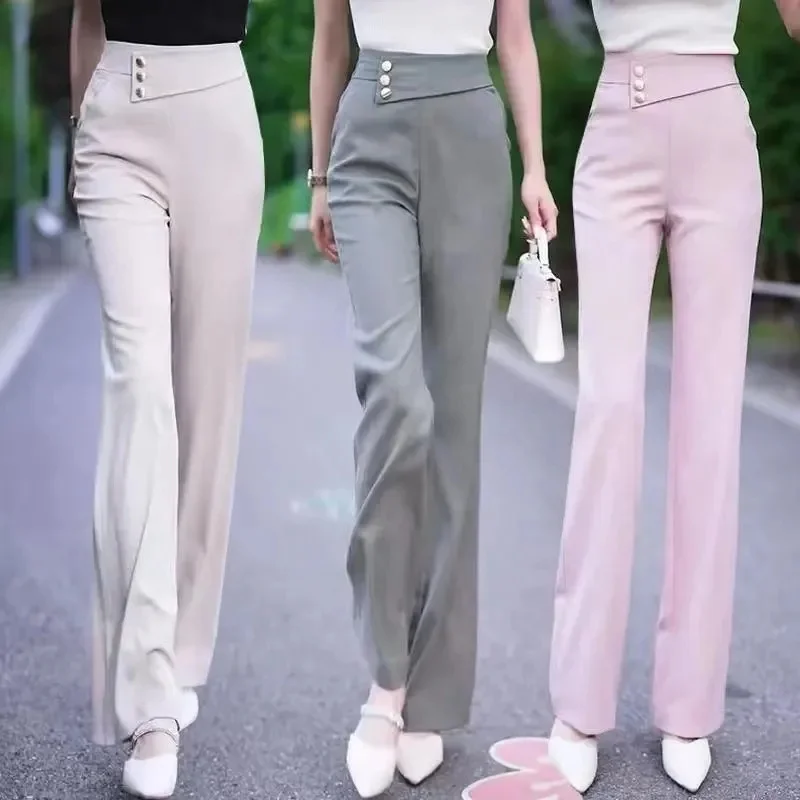 

Leisure Goddess Bell Bottoms Female 2023 Summer Explosions High Waist Drape Casual Pants Thin Slim Temperament Trousers Women