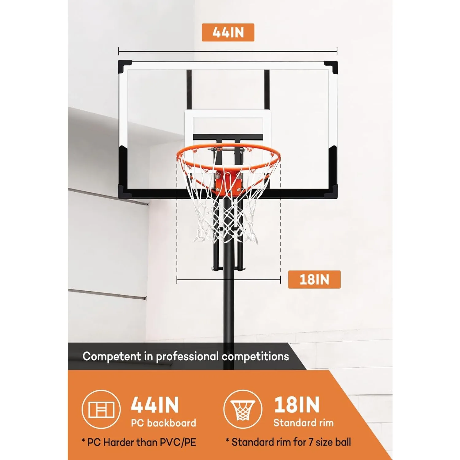 Basketball Hoop Outdoor System with 44 Inch Shatterproof Backboard, 4.8FT-10FT Height Adjustable Basketball Goal System
