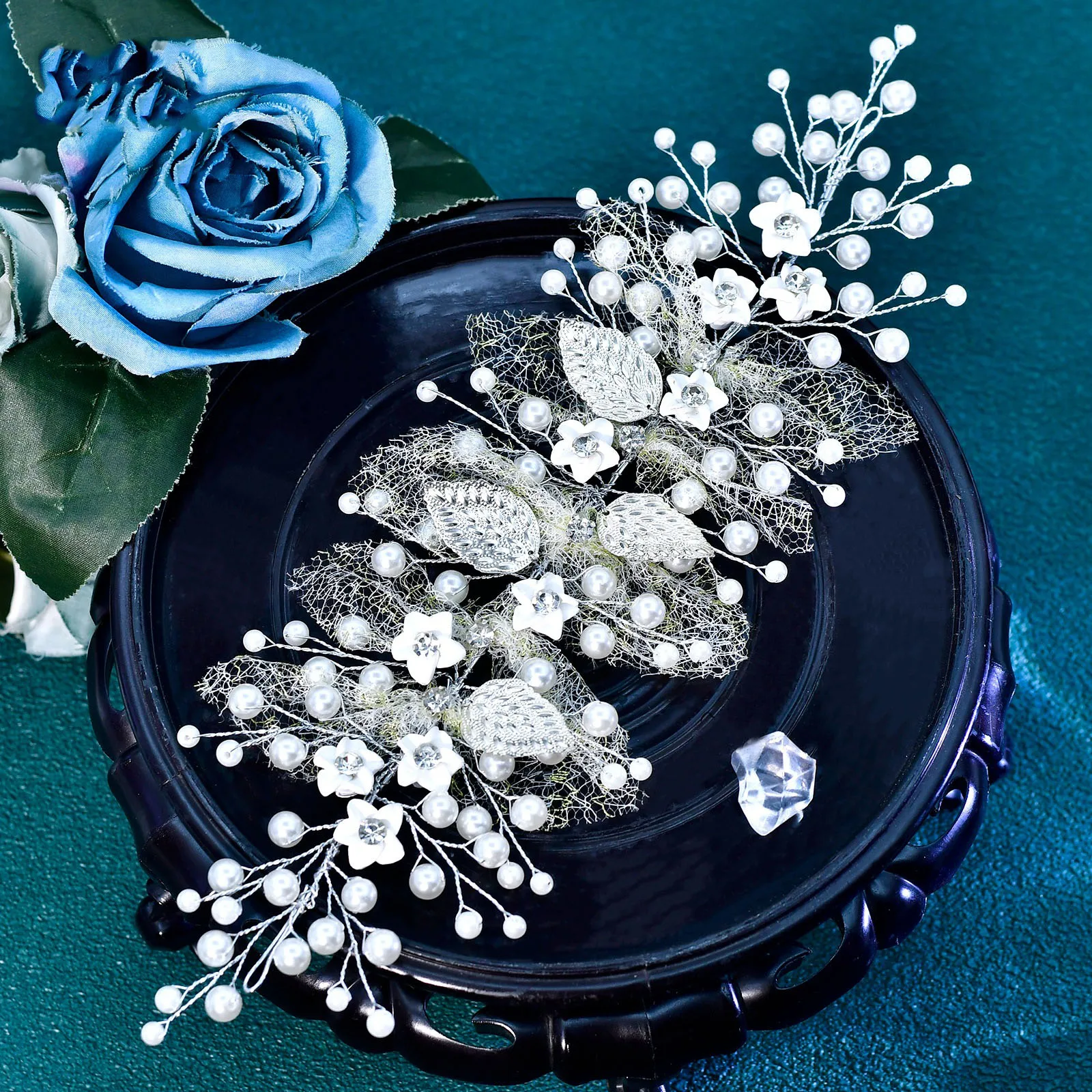 

Bridal Hairpiece Silver Floral Headband Bride Photoshoot Pearl Hair Accessory Wedding Dress Decoration Birthday Gifts for Women