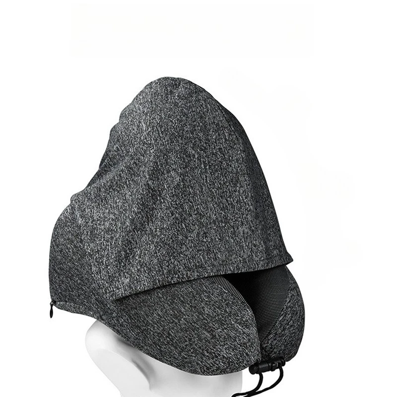 

Memory Foam U Shape Travel Pillow with Hood for Neck Support Office Nap Flight