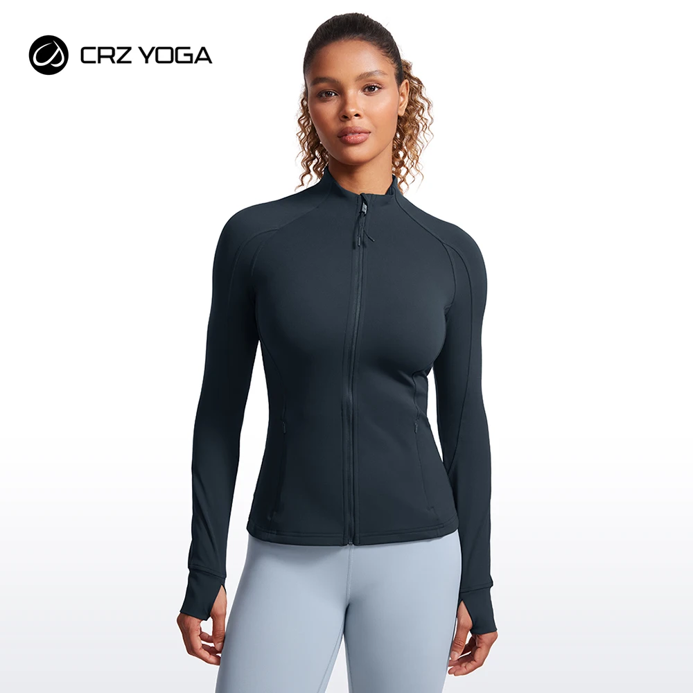 CRZ YOGA Butterluxe Womens Full Zip Workout Jackets Slim Fit Track Athletic Zip Up Jacket with Thumb Holes