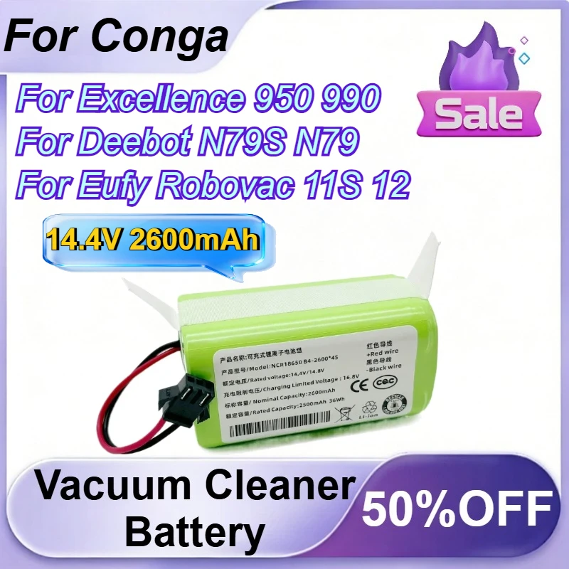 

14.4V 2600mAh Vacuum Cleaner Battery for Conga Excellence 950 990 1090 Deebot N79S N79 DN622 for Eufy Robovac 11S 12 X500