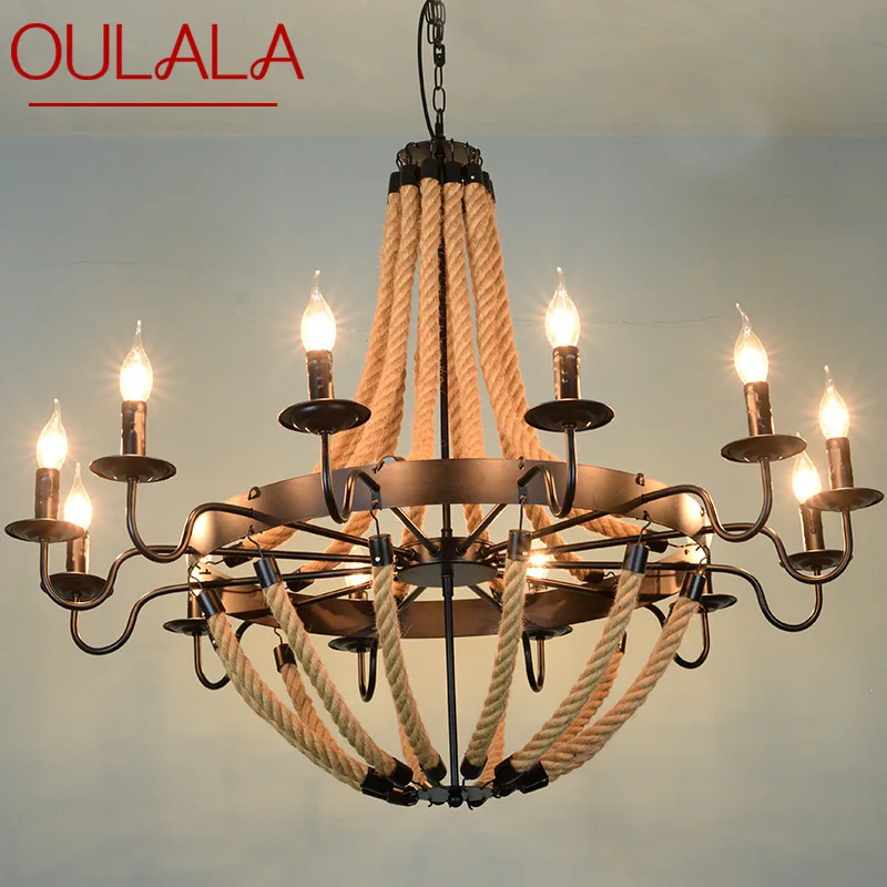 OULALA American Style Retrohemp Rope Chandelier Nostalgic Loft Industrial Style Internet Cafe Restaurant Hot Pot Sho Chandelier