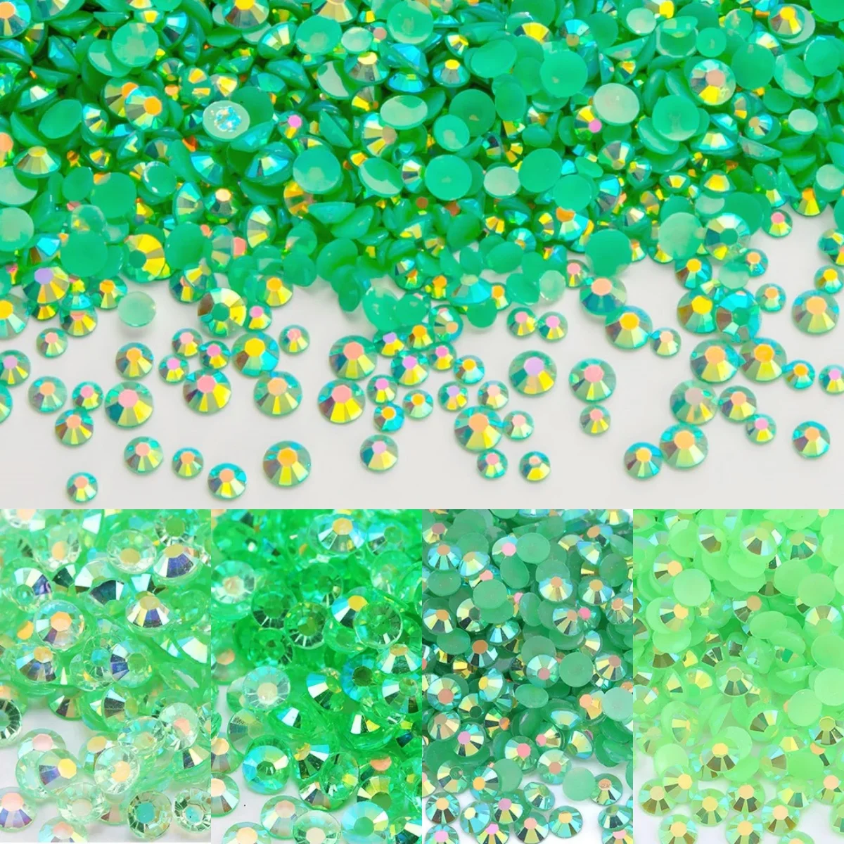 Green Series 2-5mm Wholesale Resin Rhinestones for Clothing Decoration Non Hotfix Glitter Flatback Crystal Nail Art