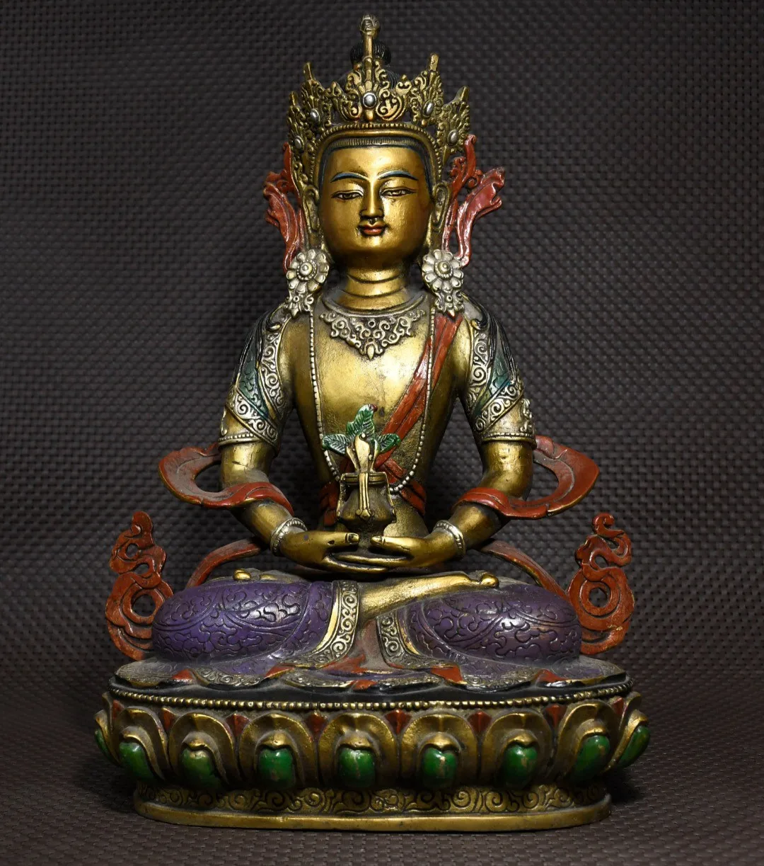 Tibetan Brass Gilt Painting Face Longevity Buddha Tara Guanyin Buddha Statue Ornament Home Supplies Incense Case 33 cm