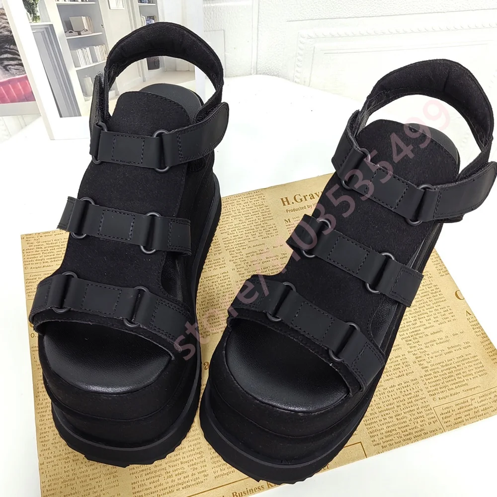 

Women's Black Ultra-High Platform Sandals 2026 New Style Open Toe Multi-Buckle Strap Wedge Heels Gothic Punk Style Summer Shoes