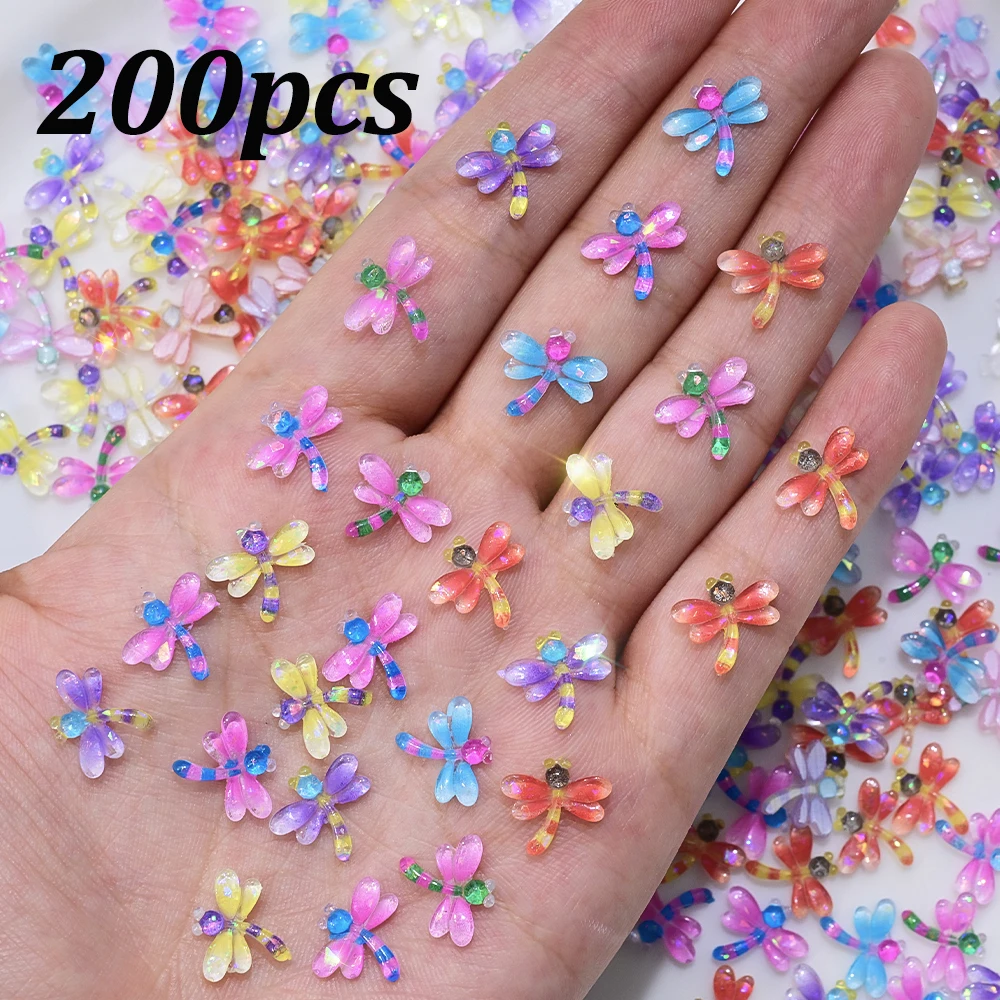 

200pcs 3D Mixed Mini Dragonfly Nail Art Flatback Rhinestone 12*11mm 50/100pcs Dopamine Cartoon Nail Charms Scrapbook Decor Craft