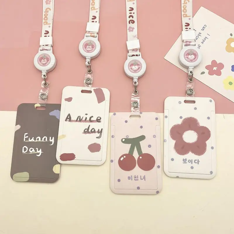 1pc ID Badge Holder Neck Strap Pendant Cartoon Idol Card Holder Girls Student Card Cover Lanyards Keychain Women Work Card Case