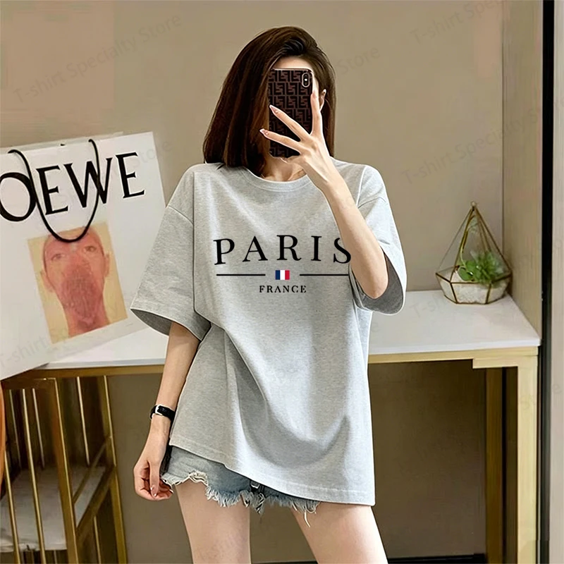 Stilvolles Damen-T-Shirt aus Reiner Baumwolle mit Kurzen Ärmeln, Rundhalsausschnitt, Sommerlicher Sportstil, Vielseitig Einsetzbar, 100% Baumwolle, Bedruckt, Weiches T-Shirt – Detail 7