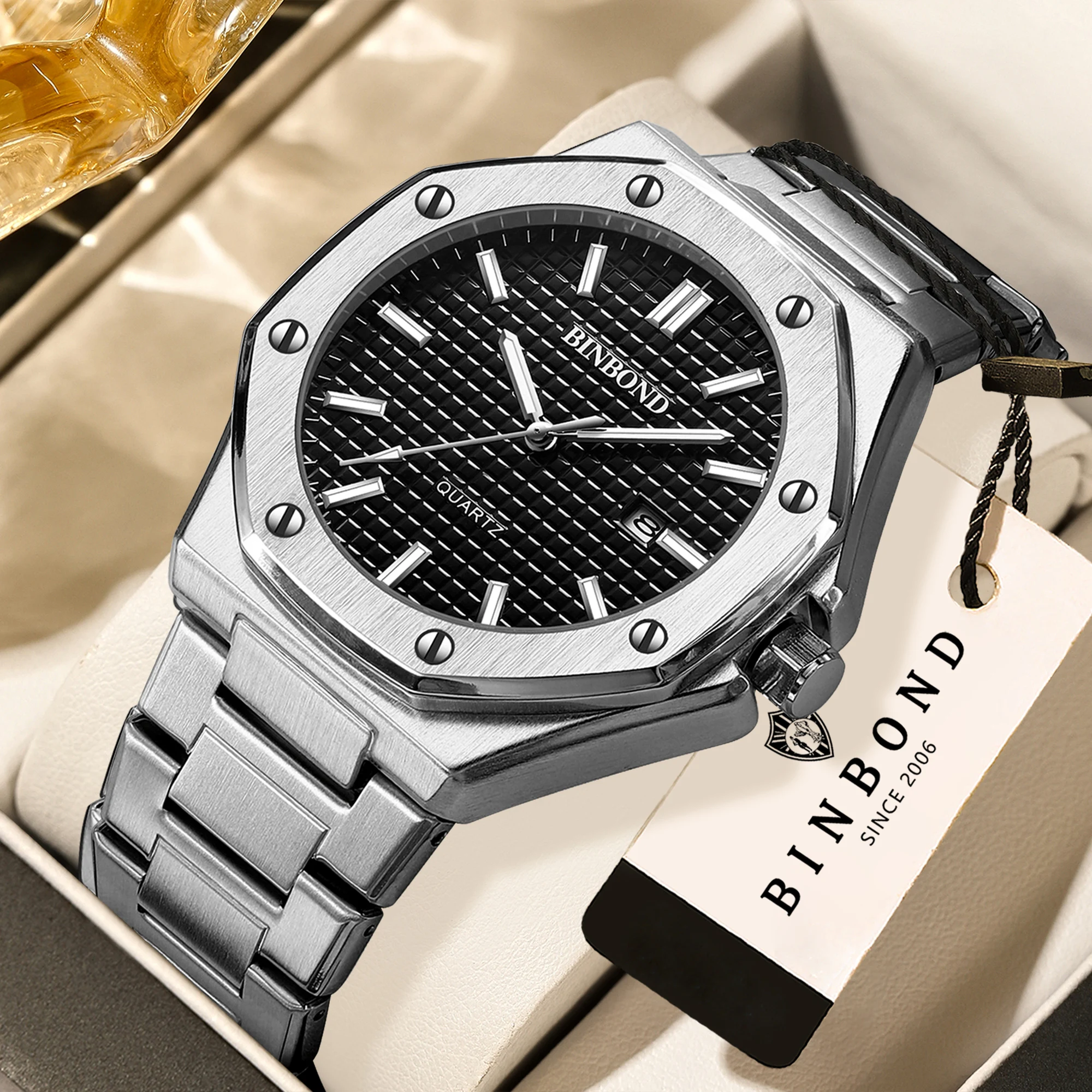 

BINBOND Luxury quartz wristwatches for men luminous waterproof auto date men's watch business sport fashion casual reloj gift